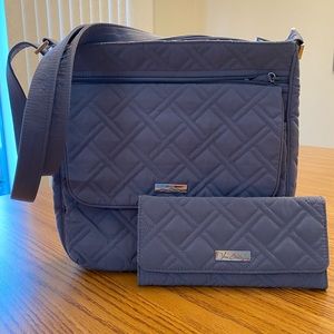 Vera Bradley Microfiber Double Zip Mailbag Crossbody Purse with matching wallet